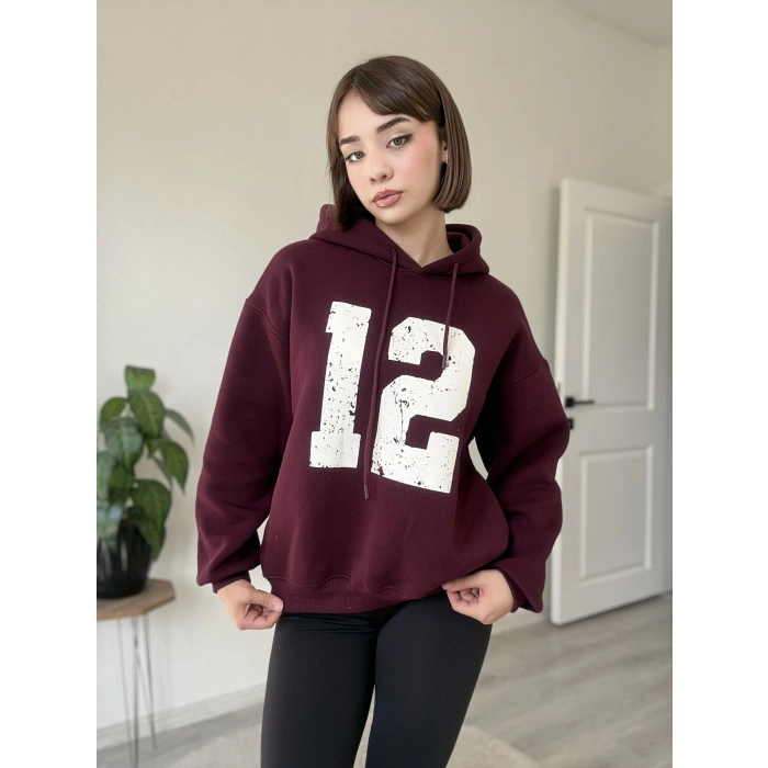 12 BASKI KAPÜŞONLU ÜÇ İPLİK SWEATSHİRT