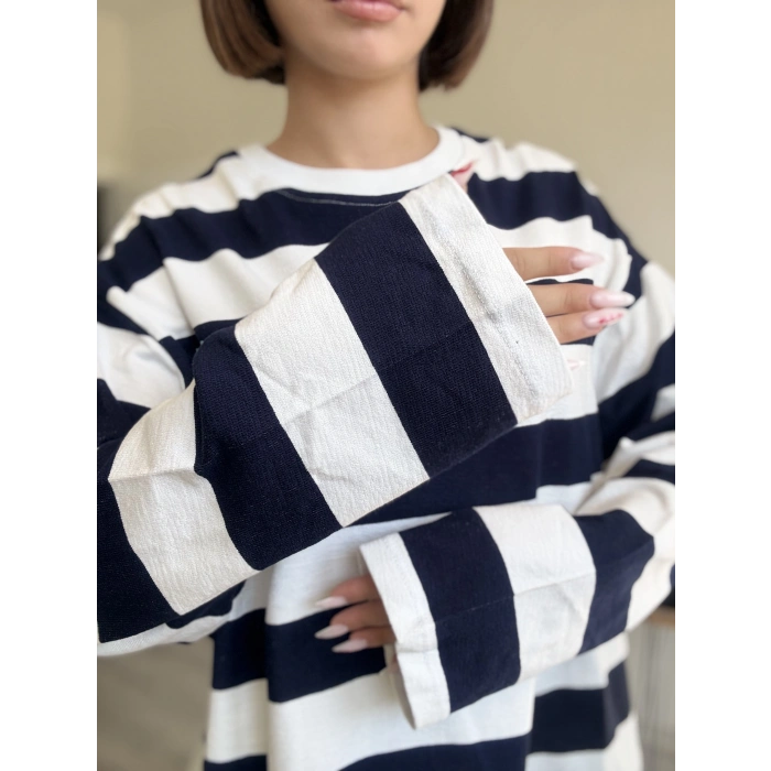 ÖN ARKA BASKI ÇİZGİLİ SWEAT