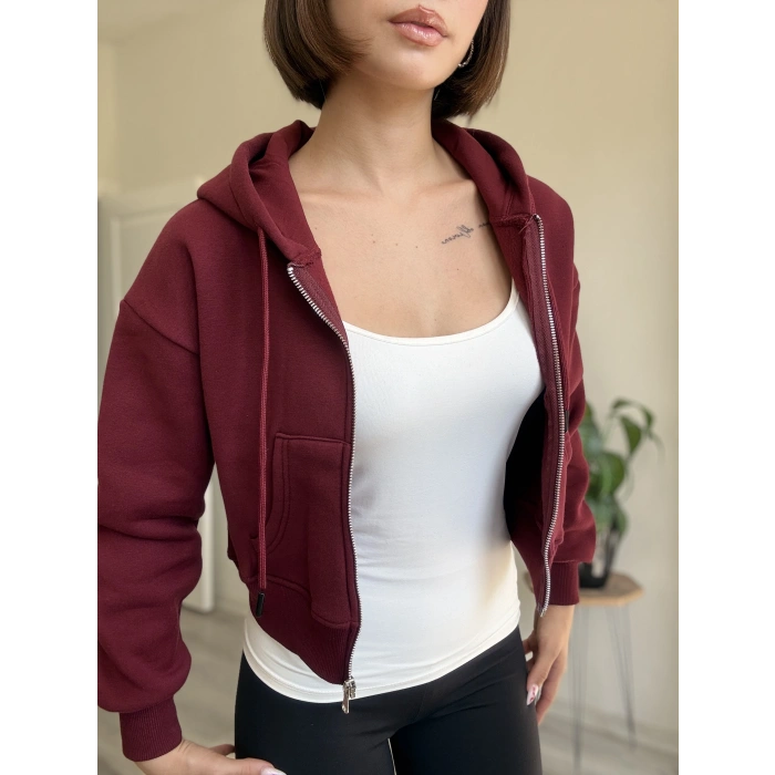 ÜÇ İPLİK CROP FERMUARLI HIRKA
