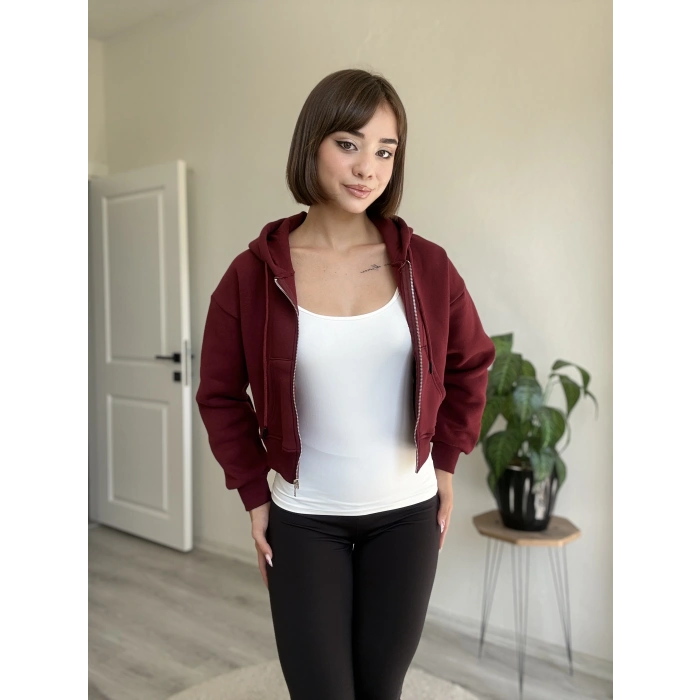 ÜÇ İPLİK CROP FERMUARLI HIRKA