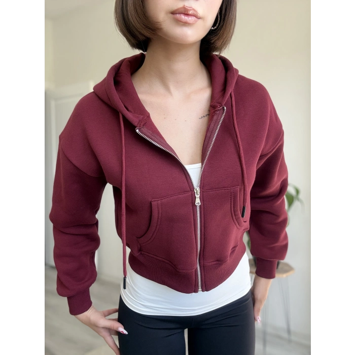 ÜÇ İPLİK CROP FERMUARLI HIRKA