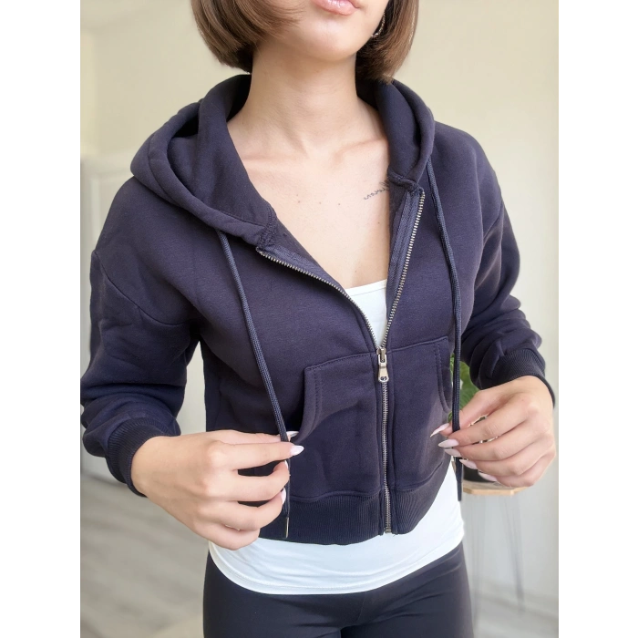 ÜÇ İPLİK CROP FERMUARLI HIRKA