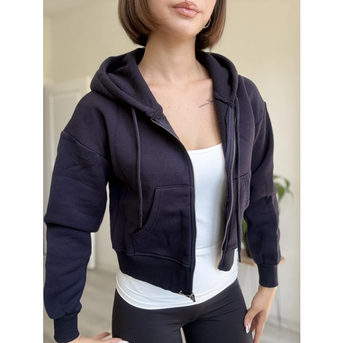 ÜÇ İPLİK CROP FERMUARLI HIRKA