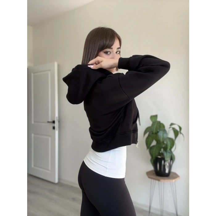 ÜÇ İPLİK CROP FERMUARLI HIRKA