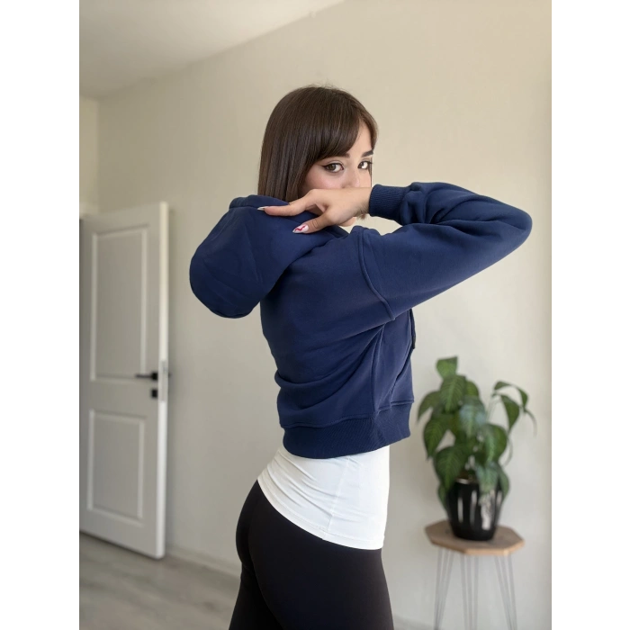 ÜÇ İPLİK CROP FERMUARLI HIRKA