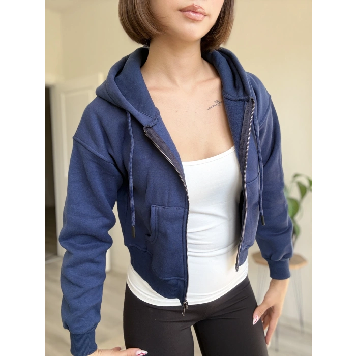 ÜÇ İPLİK CROP FERMUARLI HIRKA