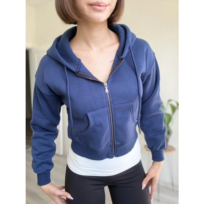 ÜÇ İPLİK CROP FERMUARLI HIRKA