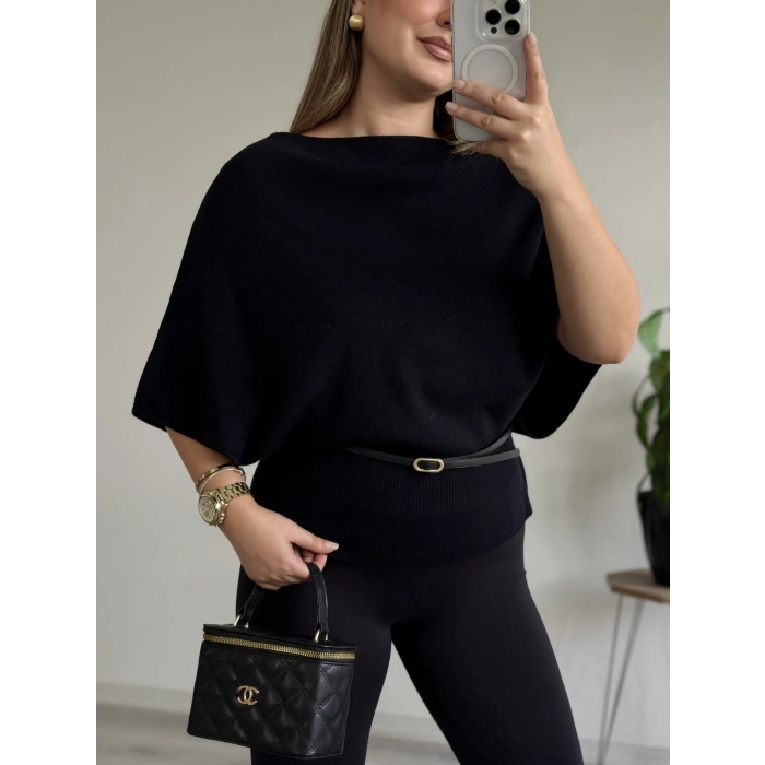 DİLVİN KAYIK YAKA KEMERLİ TRİKO BLUZ