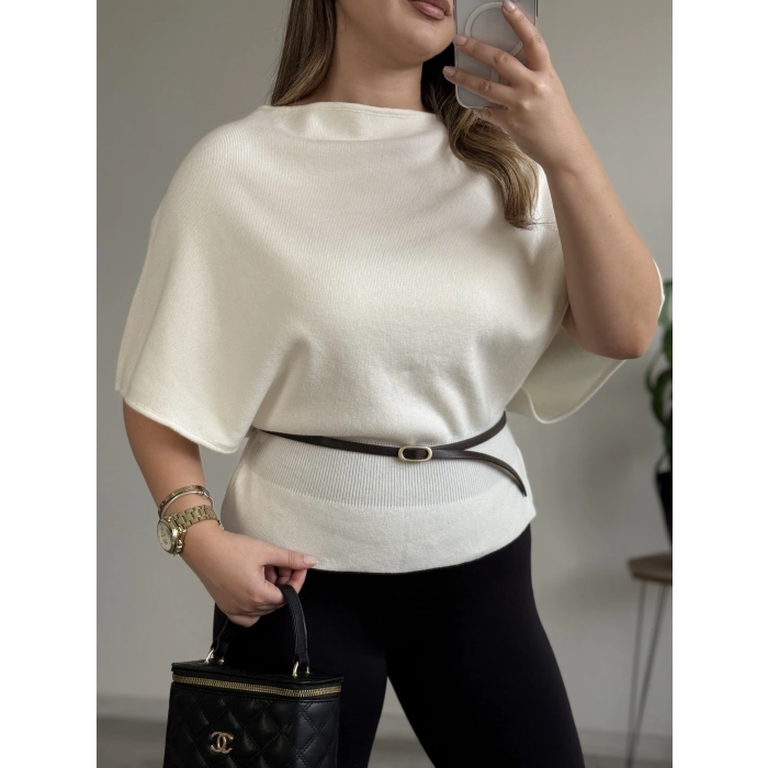 DİLVİN KAYIK YAKA KEMERLİ TRİKO BLUZ