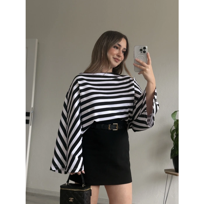 ÇİZGİLİ YARASA SALAŞ KOL BLUZ