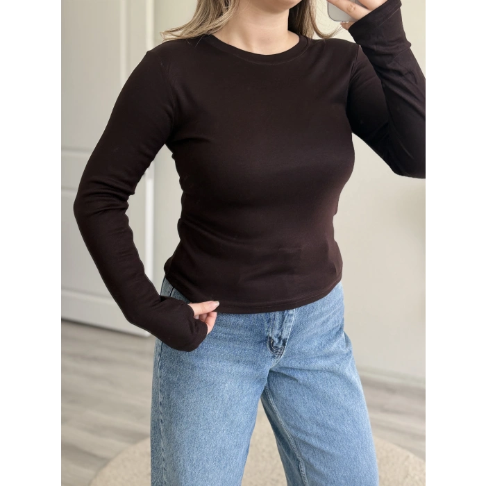 PARMAK GEÇMELİ YUVARLAK YAKA BODY