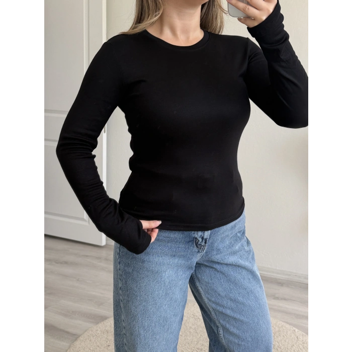 PARMAK GEÇMELİ YUVARLAK YAKA BODY