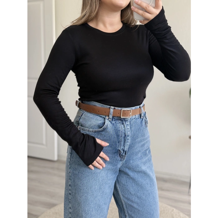 PARMAK GEÇMELİ YUVARLAK YAKA BODY