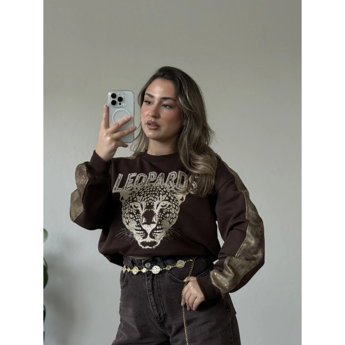 LEOPARDS BASKILI TAŞLI SWEAT