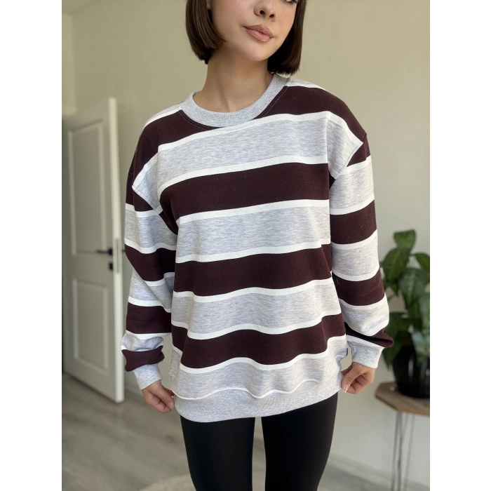 ÜÇ İPLİK KALIN ÇİZGİLİ SWEATSHIRT