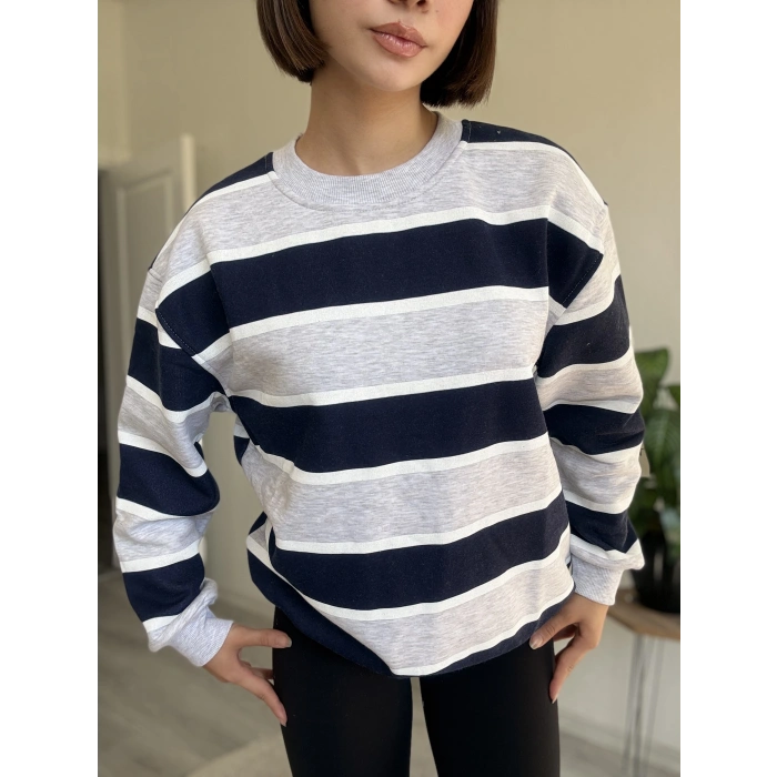 ÜÇ İPLİK KALIN ÇİZGİLİ SWEATSHIRT