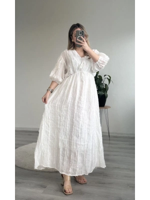 BAĞLAMALI SAÇAKLI ELBİSE