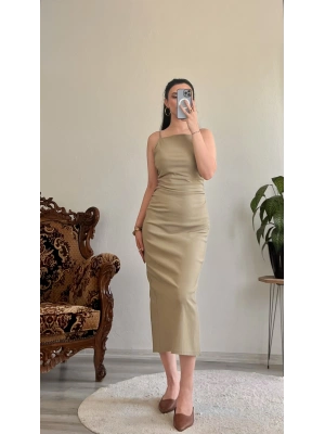 DİLVİN BÜZGÜLÜ MİDİ ELBİSE