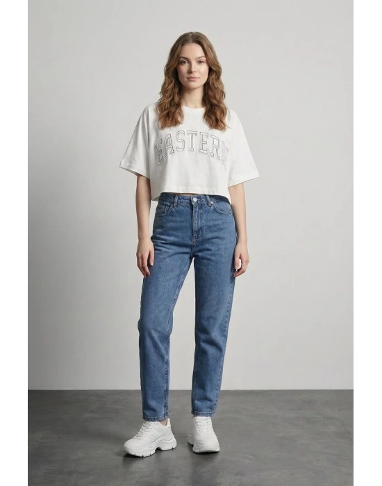 Ekru Aplike Detaylı T-shirt