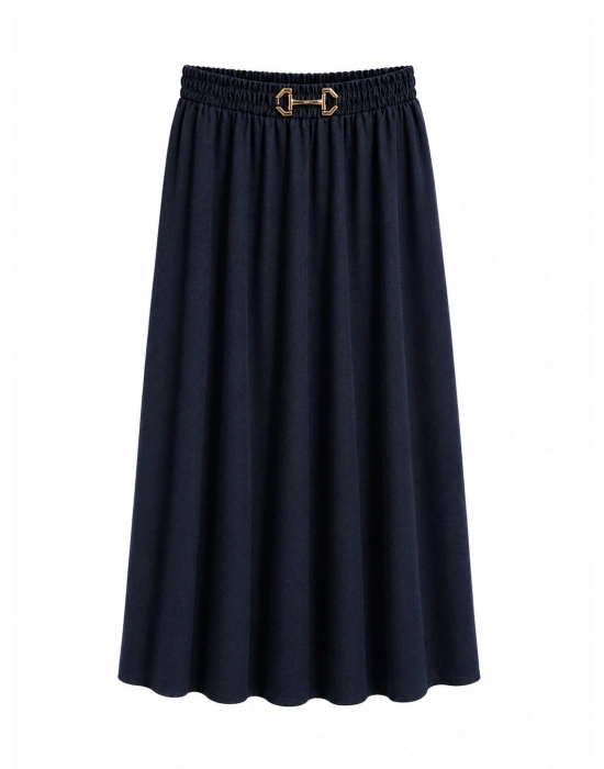 Gold Toka Detaylı Midi Boy Denim Etek