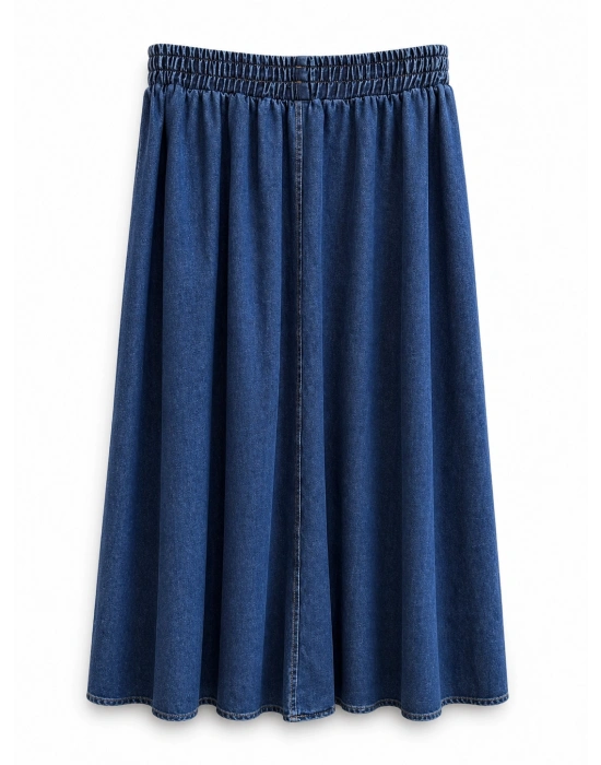 Gold Toka Detaylı Midi Boy Denim Etek
