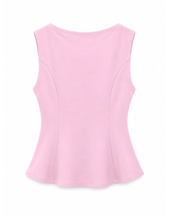 Toz Pembe Kayık Yaka Peplum Bluz