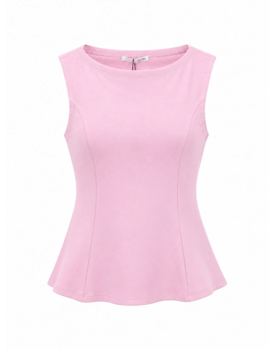 Toz Pembe Kayık Yaka Peplum Bluz