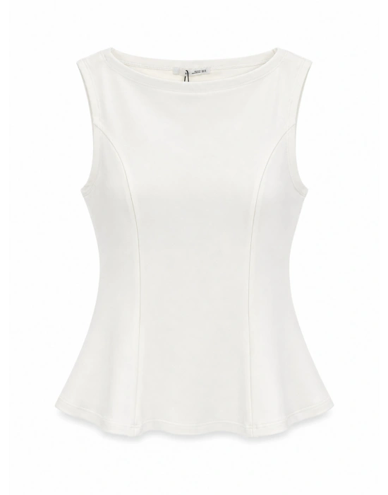 Ekru Kayık Yaka Peplum Bluz