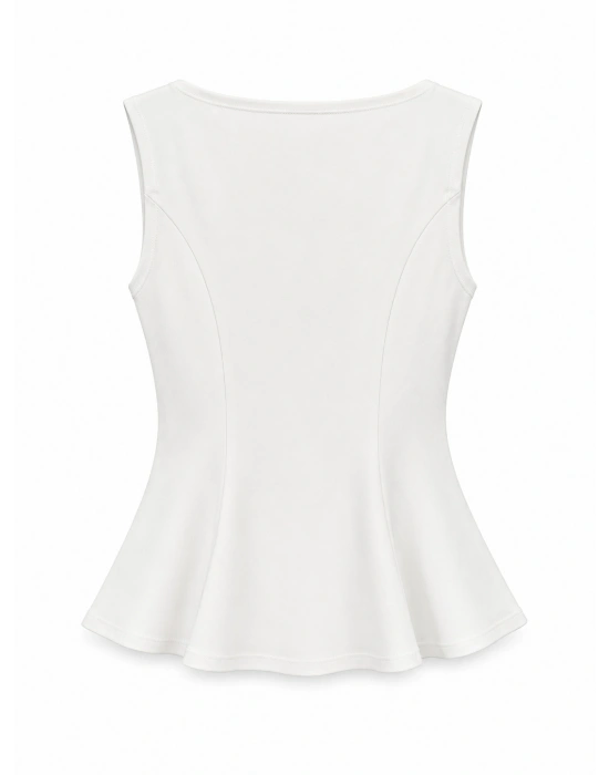 Ekru Kayık Yaka Peplum Bluz