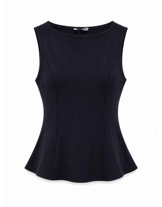 Siyah Kayık Yaka Peplum Bluz
