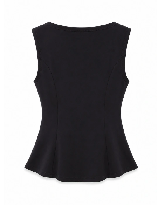 Siyah Kayık Yaka Peplum Bluz