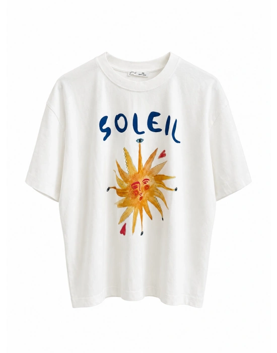 Ekru Soleıl Yazı Detaylı T-shirt