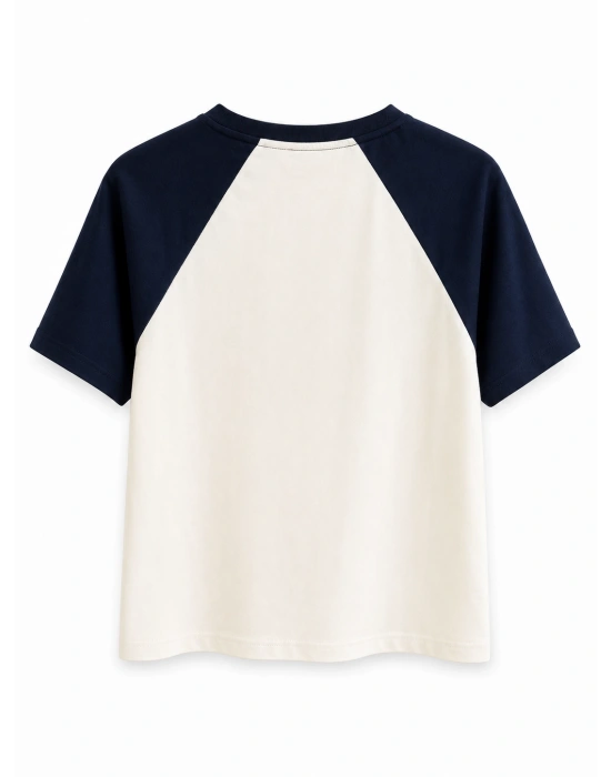 Bej Lacivert Yazı Detaylı T-shirt