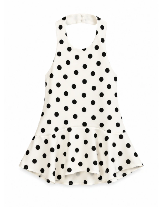 Puantiye Boyundan Bağlamalı Peplum Bluz