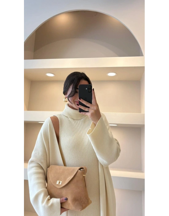 Ekru Fitilli Balıkçı Elbise Hırka Takım