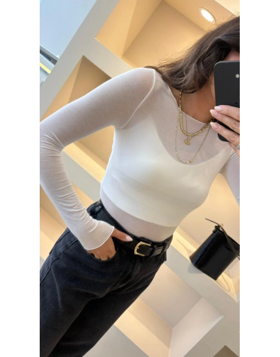 Ekru Kayık Yaka Kaşmir Bluz