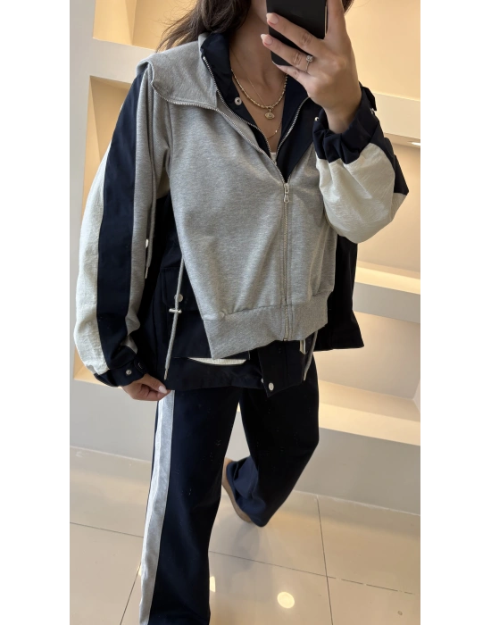 Lacivert Garnili Kapüşonlu Tasarım Takım