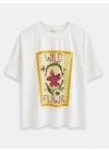 Ekru Sarı Flower Yazı Detaylı T-shirt