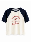 Bej Lacivert Yazı Detaylı T-shirt