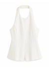 Beyaz Boyundan Bağlama Peplum Bluz