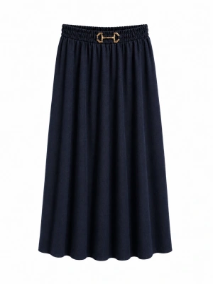 Gold Toka Detaylı Midi Boy Denim Etek