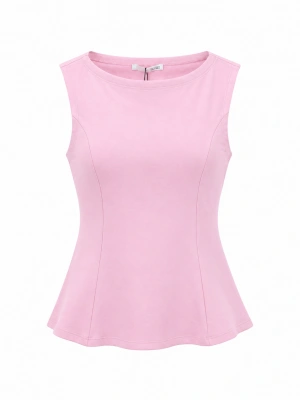 Toz Pembe Kayık Yaka Peplum Bluz