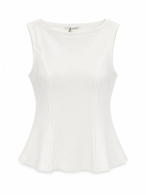 Ekru Kayık Yaka Peplum Bluz