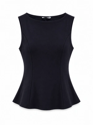 Siyah Kayık Yaka Peplum Bluz