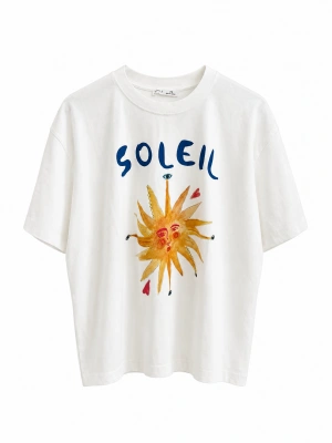 Ekru Soleıl Yazı Detaylı T-shirt