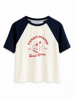 Bej Lacivert Yazı Detaylı T-shirt