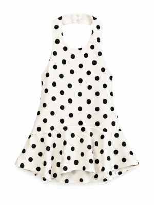 Puantiye Boyundan Bağlamalı Peplum Bluz