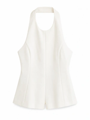 Beyaz Boyundan Bağlama Peplum Bluz