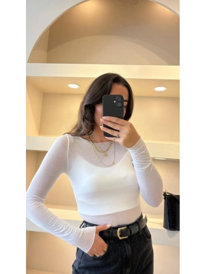 Ekru Kayık Yaka Kaşmir Bluz