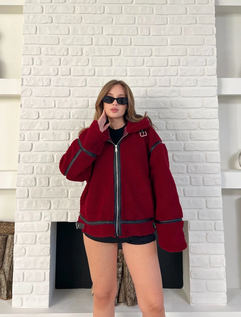Aviator Teddy Ceket Bordo